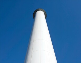 Low Angle Close Up Industrial White Chimney Tall Structure Against Sky