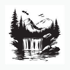 forest landscape with waterfall