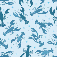 Seamless vector pattern with abstract lobster illustration. Marine animal silhouette on background. Sea food texture for wallpaper, textile, fabric, wrapping paper
