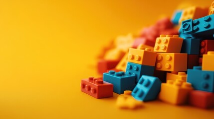 Vibrant Collection of Colorful Interlocking Blocks in a Bright Yellow Setting: A Playful Array of Creativity and Imagination Unleashed