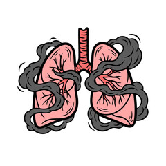 lungs covered in smoke, smoking addiction illustration