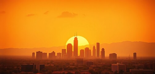 Abstract vintage Phoenix skyline, sunburst effect, muted colors, urban, texture