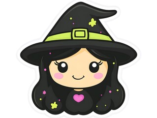 Cute Cartoon Witch Illustration with Hat and Heart Details