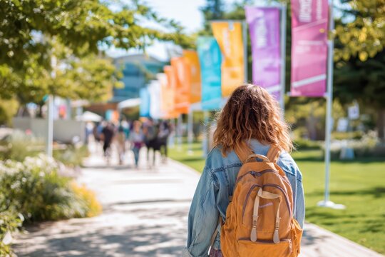 student from behind joining group campus tour