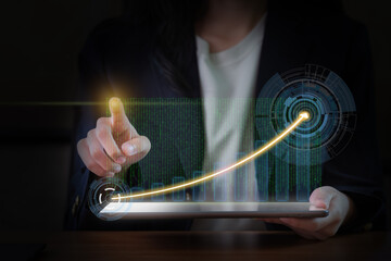 Close-Up Image of a Businesswoman's Hand Using a Digital Tablet.