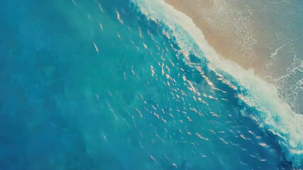 An  of a blue ocean with waves gently washing on the shore, evoking feelings of relaxation and vacation. - Powered by Adobe