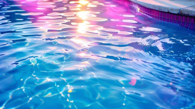 Vibrant blue pool water texture featuring stylish pink tile accents for a stunning visual contrast
