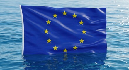 The European Union Flag Floating on Water Reflecting its Connection to the Seas and Oceans