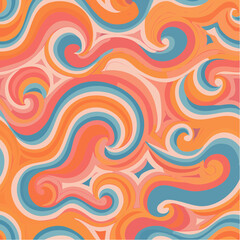 Abstract seamless swirl pattern. 60s, 70s style groovy background with waves and blobs. Psychedelic hippie texture