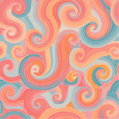 Abstract seamless swirl pattern. 60s, 70s style groovy background with waves and blobs. Psychedelic hippie texture