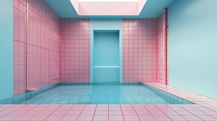Vibrant blue water texture surrounded by stylish pink decorative tiles in a pool setting