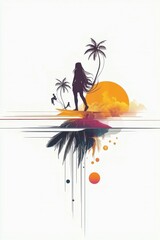 Serene Mindscape: Palm Trees and Setting Sun within a Female Silhouette
