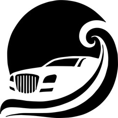 front view car icon with integrated wave inside circular design symbolizing wash or water flow