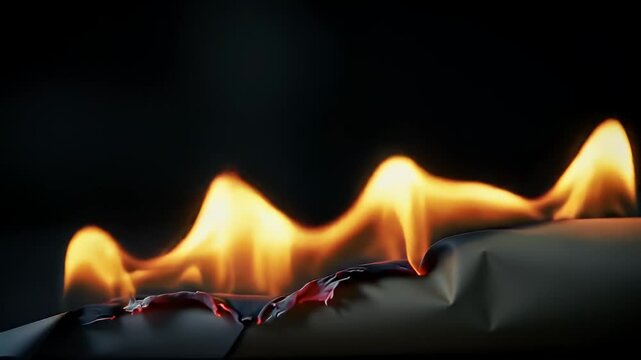 Burning tip of paper sheet close-up