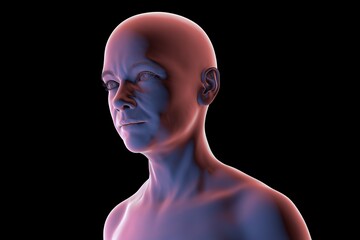 Middle-aged woman looking away from the camera, with realistic facial features, and natural expression, 3D illustration