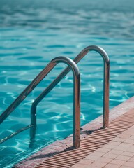Vibrant blue pool water surface enhanced by stylish pink tile accents for a refreshing look
