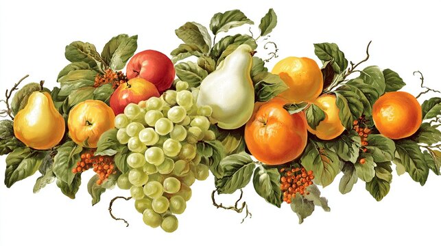 Fruit garland, various colorful fruits and leaves - Powered by Adobe