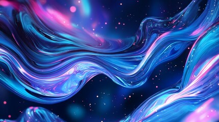 Abstract digital waves with vibrant hues and glowing particles creating a dynamic flow