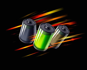 Green battery vector illustration on black background