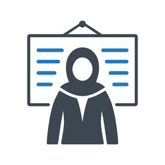 A Muslim woman presenting in front of the presentation board icon. Presentation icon