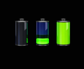 Green battery vector illustration on black background