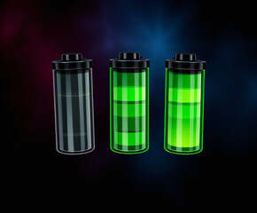 Green battery vector illustration on black background
