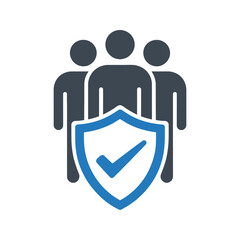 Team protected by insurance shield icon