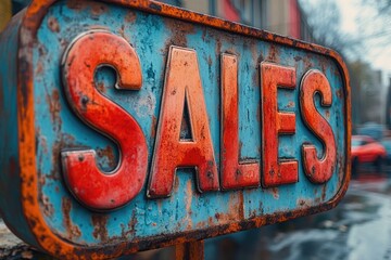 A red SALES sign, signaling discounted prices to passersby