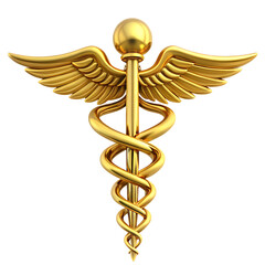 golden caduceus with on white background, PNG