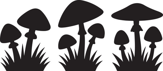 set of silhouettes of mushroom