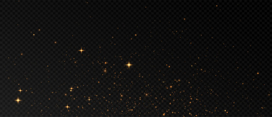 Gold shine sparkle glitter wave light particles on transparent background overlay
