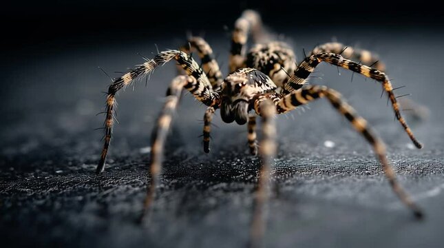 A close-up of a wolf spider displaying its intricate details and features.