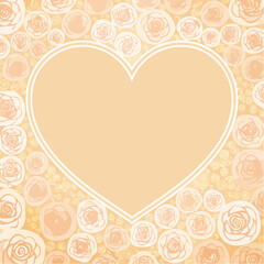 Cute heart shaped vintage frame with rose flowers. Hand drawn coquette template for card, poster, print design. Ornate girly decoration for valentine day, wedding celebration. Line art vector