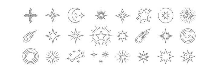 Fototapeta premium Line Art Celestial Outline Stars, Moon, Galaxy Elements on White