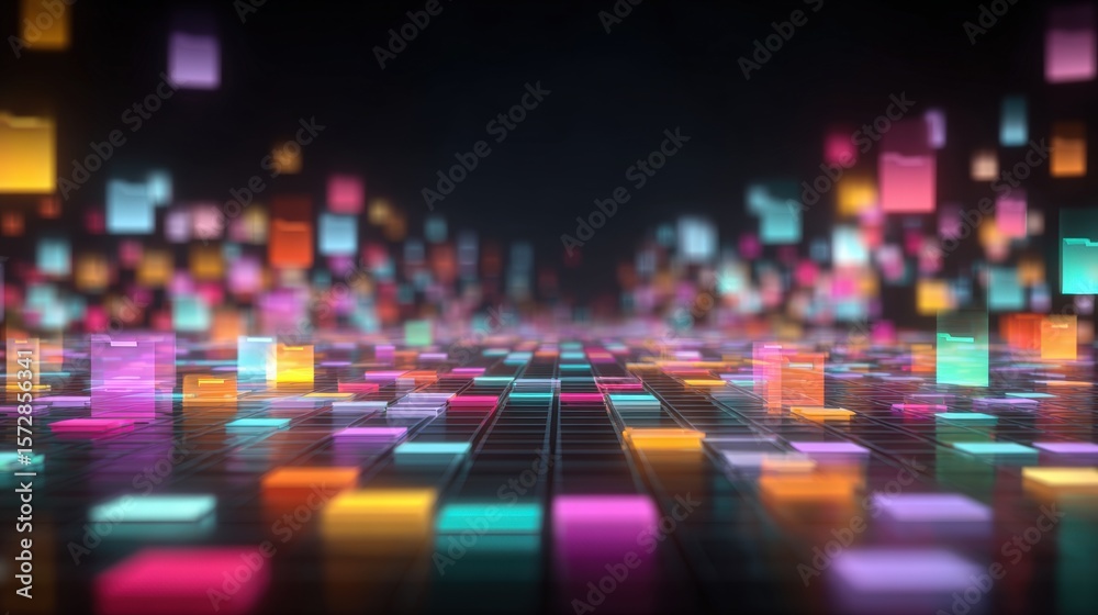 Poster abstract network grid with files and folders, futuristic software interface, digital document manage