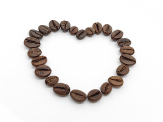 Coffee Lover Photography Concept, Heart from Coffee Beans on White Background.