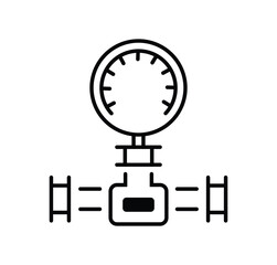 Gas pressure meter icon. Pipeline gauge sensor symbol. Pump measurement indicator vector illustration. Performance counter sign. Industrial water tube usage monitor pictogram. An outline style icon of