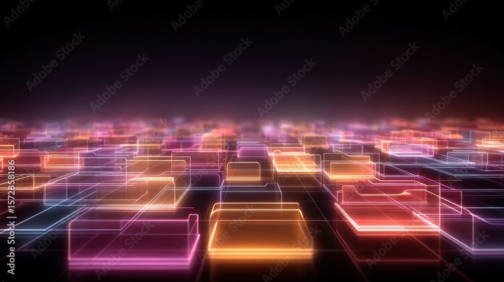 Poster abstract network grid with files and folders, futuristic software interface, digital document manage