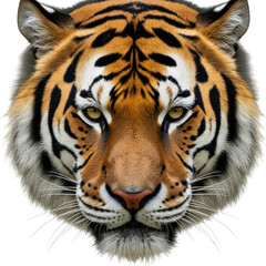 Tiger Head Close-Up: Majestic tiger head, intense gaze, orange and black stripes, powerful feline, wild cat, predator.