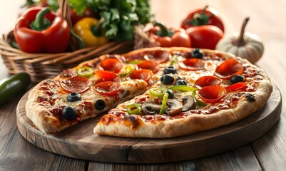 pizza with salami and tomatoes