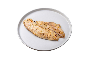 Grilled tilapia or saint peter on a plate isolated over white background