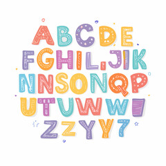 Vector set of colorful ransom note letters. Hand drawn doodle alphabet in 90s style. Cute font for collage, scrapbook design. Y2k funky stickers