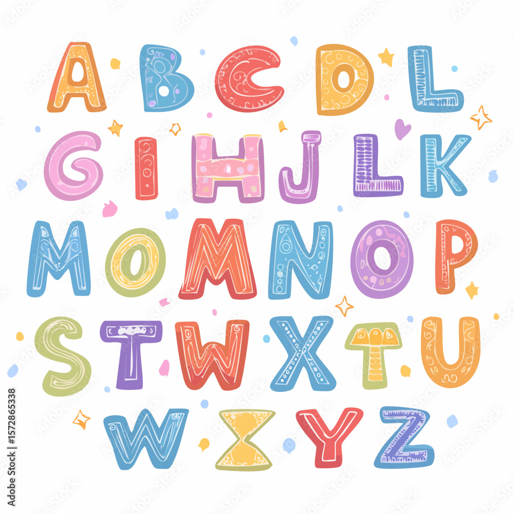 Fototapete vector set of colorful ransom note letters. hand drawn doodle alphabet in 90s style. cute font for c