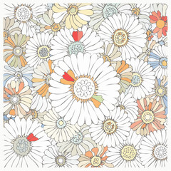 Retro-Inspired Outline of Groovy Flowers from the 60s and 70s, Vintage Hippie Floral Bouquet, Psychedelic Daisies, Vector Art for Coloring.