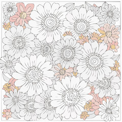 Contour groovy flowers in 70s and 60s style. Vintage hippie outline bouquet. Psychedelic seventies daisies. Vector coloring page.