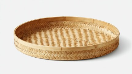 Round woven bamboo serving tray.