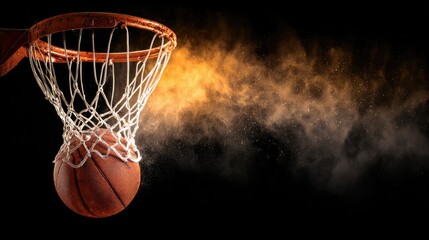 A basketball successfully enters the hoop.