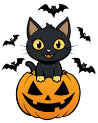halloween cat with pumpkin