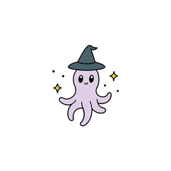 ghost octopus with witch hat and sparkles  clean © Mofajjol