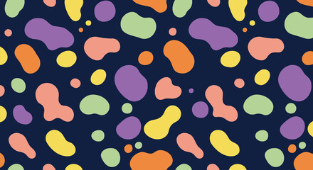Colorful Organic Blob Pattern on Dark Background
Playful Abstract Jelly Bean Shapes Seamless Design
Retro Pastel Amoeba Illustration Vector
Bright Irregular Color Blob Print Background